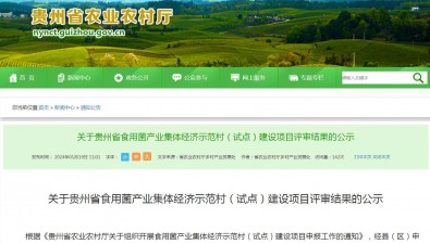 贵州省食用菌产业集体经济示范村（试点）建设项目评审结果公示
